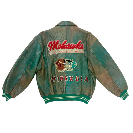 Avirex Giacca Vintage in Pelle Verde – Mohawks Squadron (Taglia L)