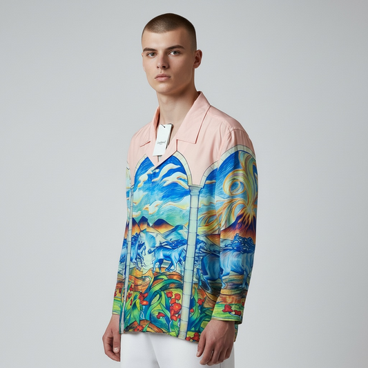 Camicia da Uomo Casablanca Stampa "Cavalli al Tramonto" - Taglia XL