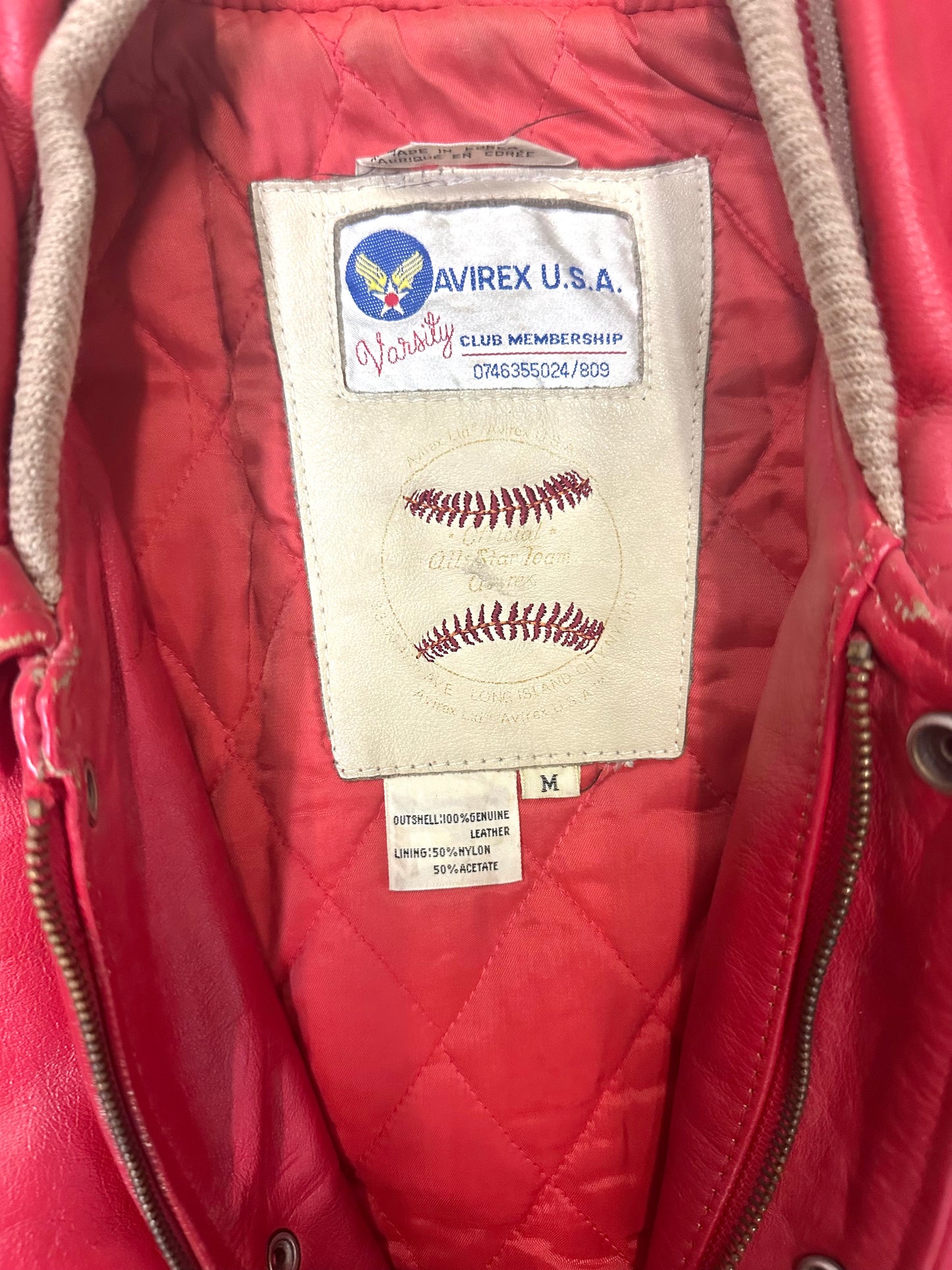 Avirex Giacca College Vintage in Pelle Rossa – Taglia M