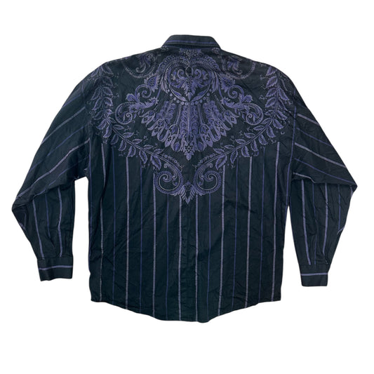 Camicia Uomo Versus Versace Nera con Dettagli Barocchi Viola - Taglia XL