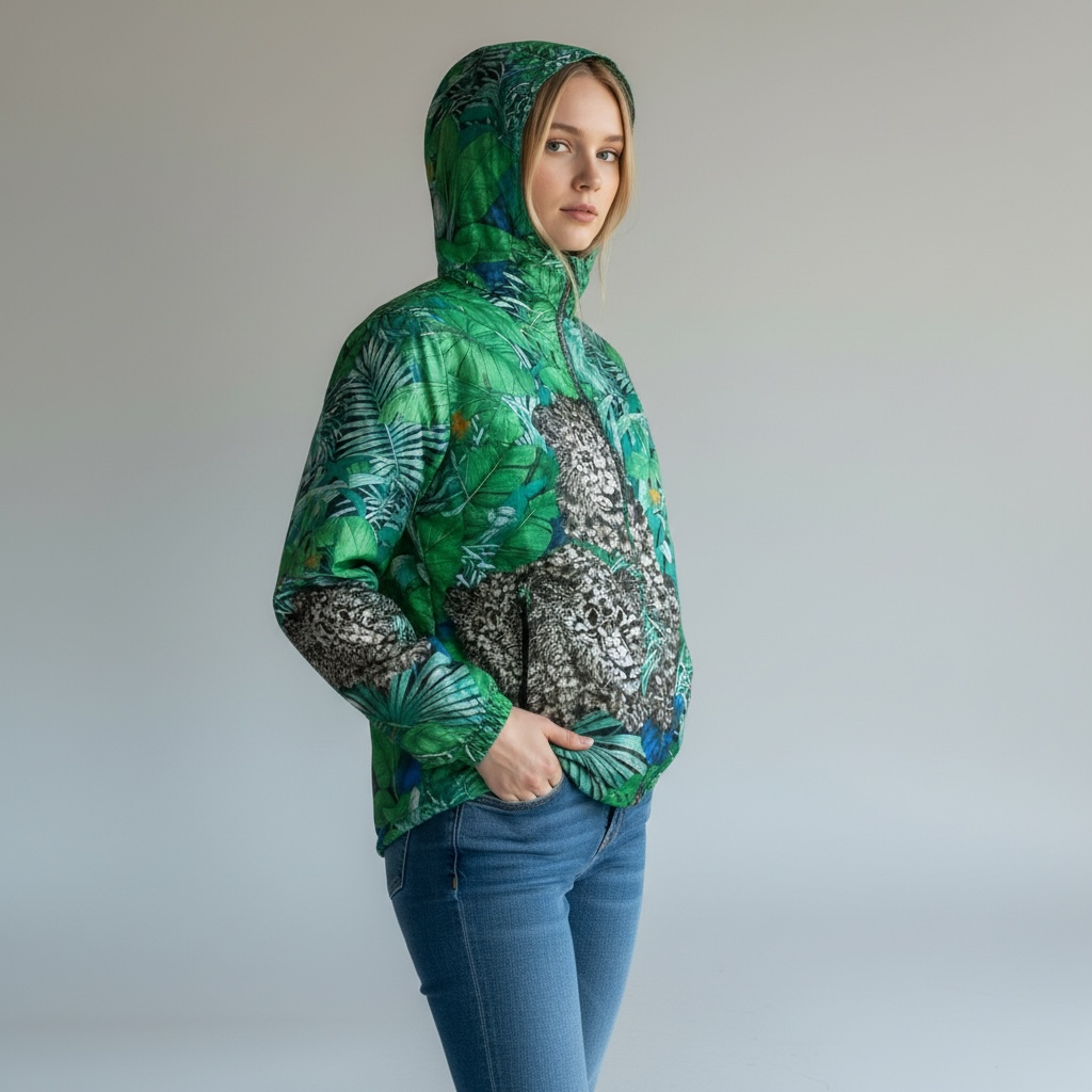 Giacca a Vento Salvatore Ferragamo Stampa Giungla con Leopardi (Taglia M)