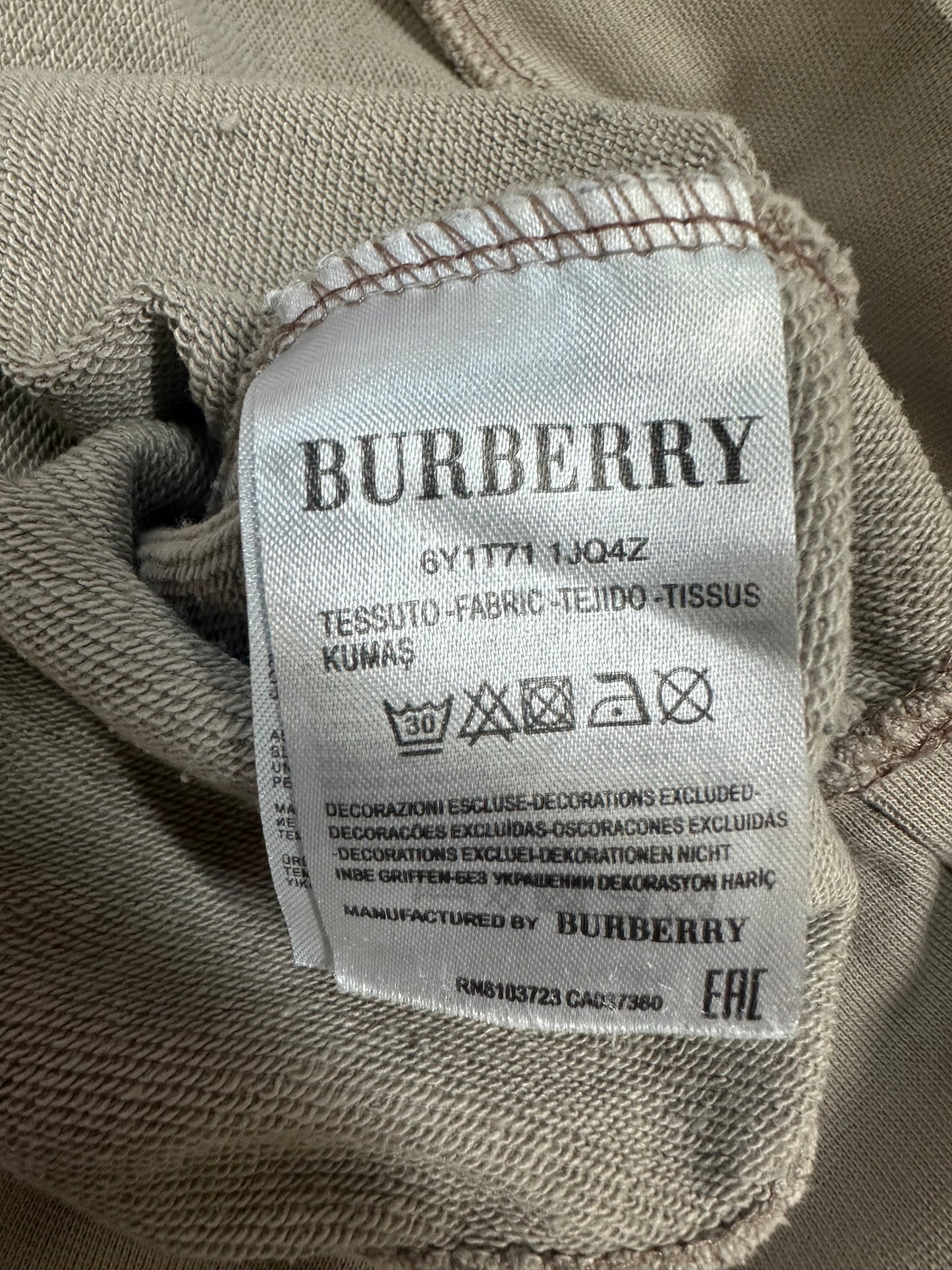 Felpa Girocollo Burberry in Cotone con Logo Quadrato Size M